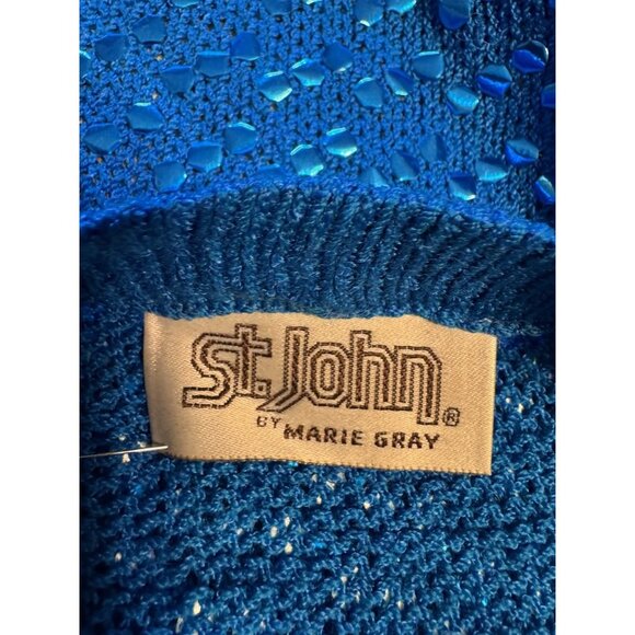 ST JOHN VINTAGE Sequin Jacket L 80's Blue Wedding Formal Party Cruise Holiday - Picture 12 of 15